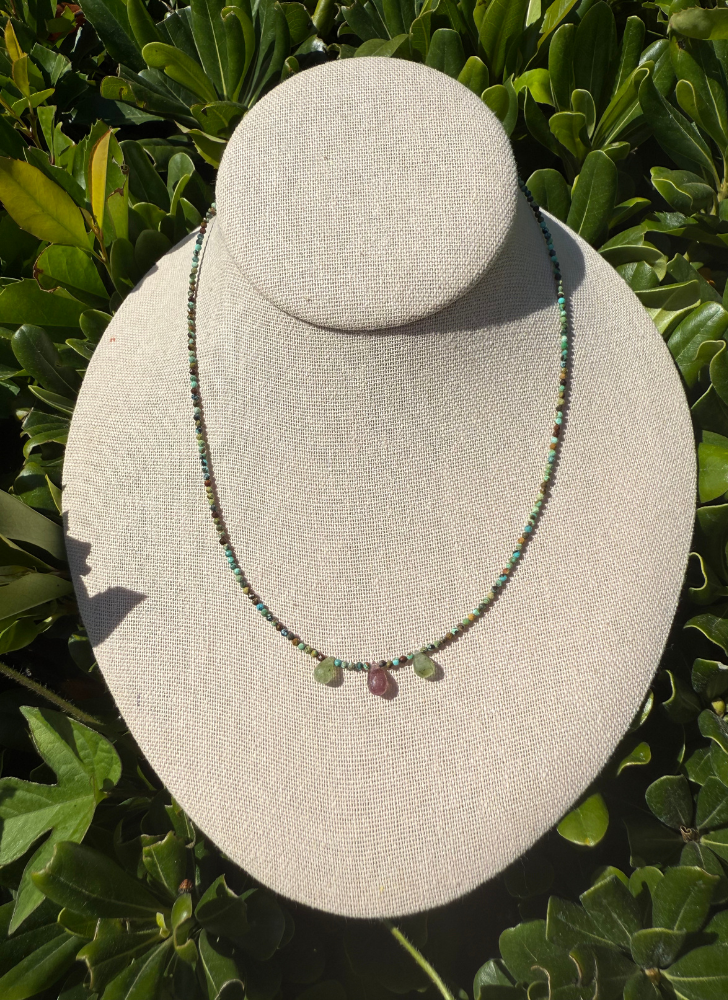 Turquoise and Three Tourmaline Drops
