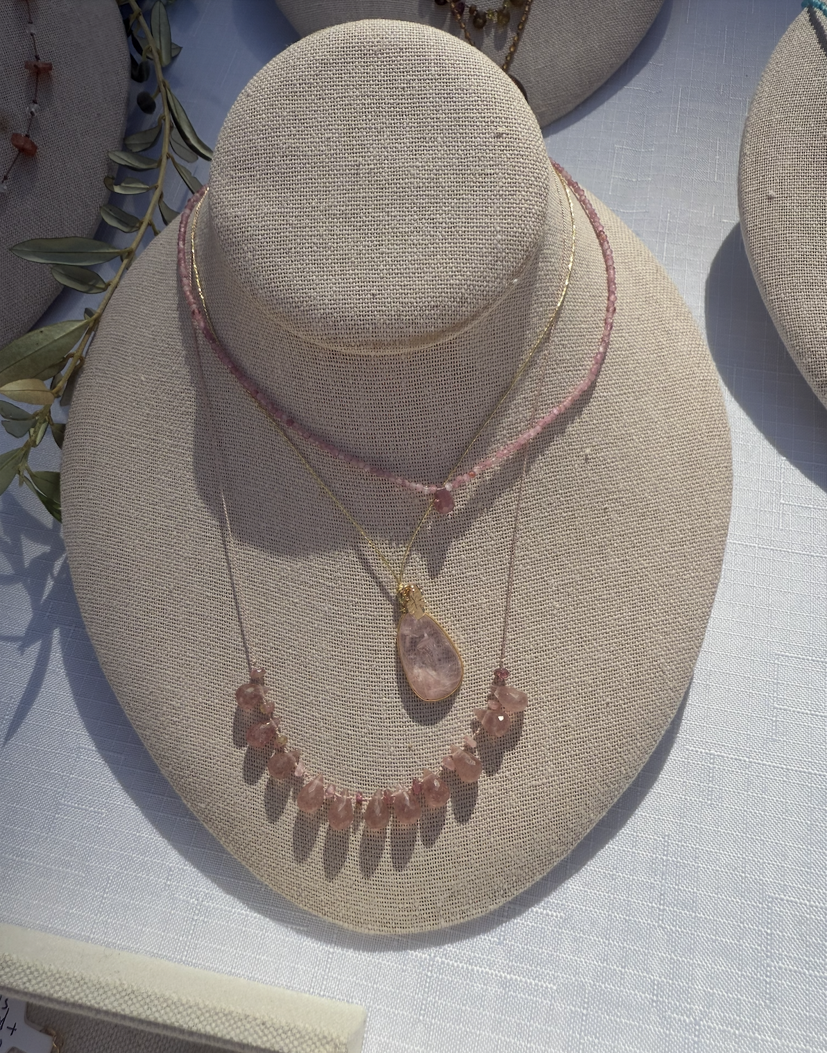 Strawberry Quartz Drops on Silk