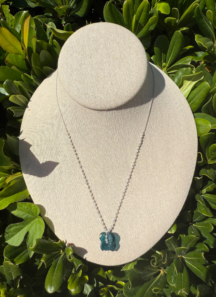 Roman Glass Clover & Moonstone Hand-Wrapped on Silk