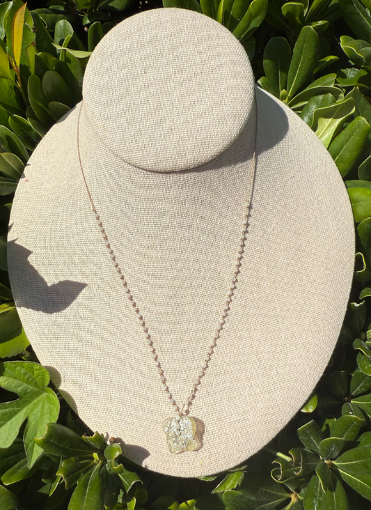 Roman Glass Clover & Moonstone Hand-Wrapped on Silk