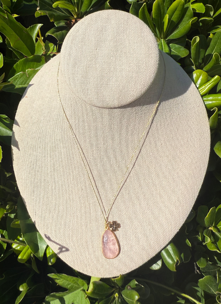 Rose Quartz and Four Leaf Clover on Gold Silk