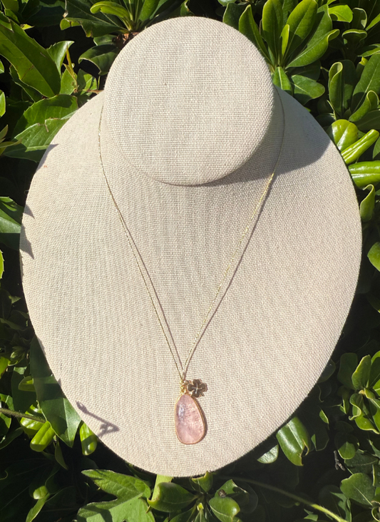 Rose Quartz and Four Leaf Clover on Gold Silk