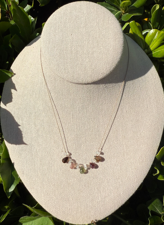 Tourmaline Pear Drops with Moonstone on Silk