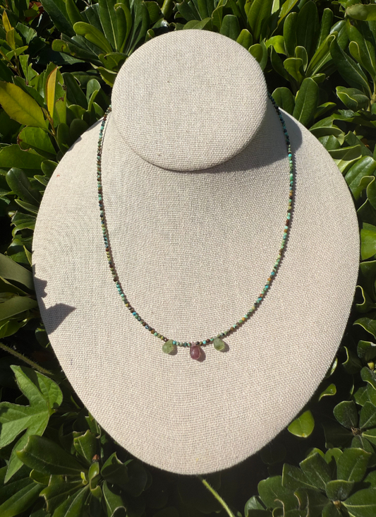 Turquoise and Three Tourmaline Drops